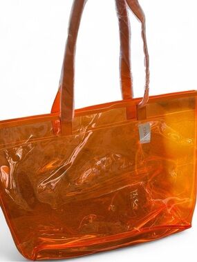 Clinique Vinyl Orange Summer Beach Tote Bag Waterproof NWT